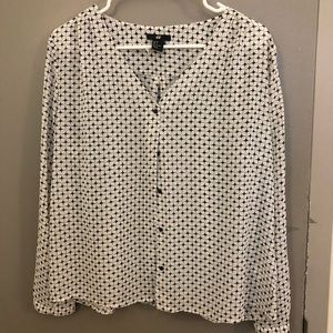 Navy and white printed blouses